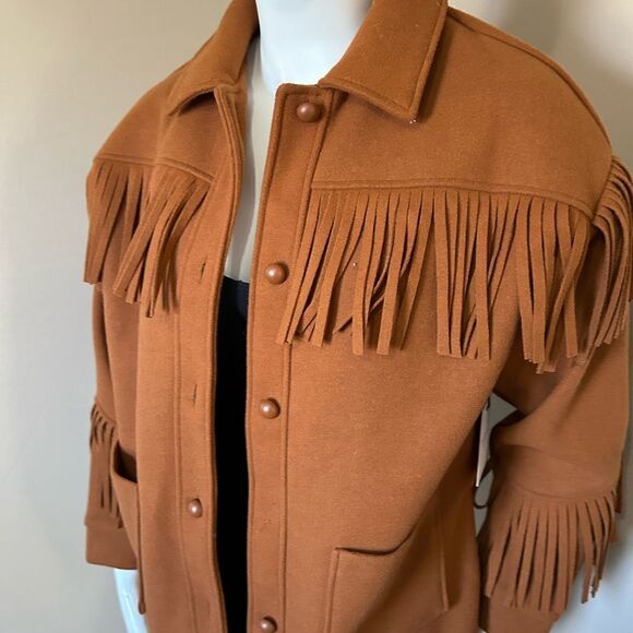 NWT Forever 21 Faux Suede Fringe Shacket - Ginger - Picture 8 of 12